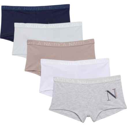 Organic Cotton Panties - 5-Pack, Boy Shorts in Bleached Lt Heather Grey, Lumineer, Warm Taupe, Wh