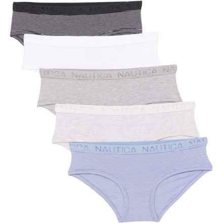 Nautica Organic Cotton Panties - 5-Pack, Hipster in Stonewash/White Thin Stripe/Bleached Light Heather