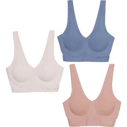 Nautica Recycled Microfiber Ribbed Lounge Bras - 3-Pack in Blue/Beige Multi