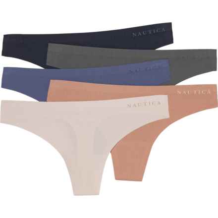 Nautica Recycled Microfiber Ribbed Panties - 5-Pack, Thong in Sugar/Sand/Chainmetal/Grass/Blue