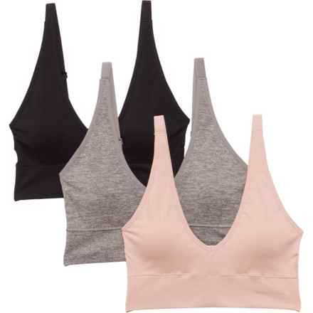 Nautica Seamless Logo Longline Rib-Knit Bralette - 3-Pack in Medium Heather Grey/Shellstone/Black