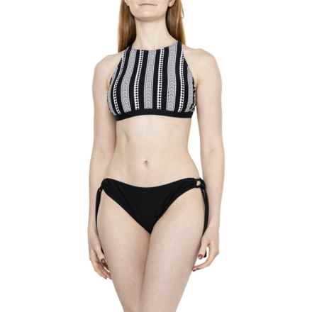 Next Salutation Stripe High Neck Bikini Set in Black