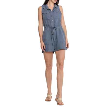 Nicole Miller Home Collared Button Down Romper - Linen, Sleeveless in Folkstone Grey - Closeouts
