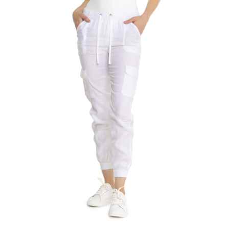 Nicole Miller New York Cargo Pocket Joggers - Linen in Brilliant White