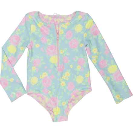 NICOLE MILLER SWIM Toddler Girls Reversible Zip Neck Guard Swimsuit - Long Sleeve in Blue Multi