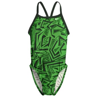 Nike Angled Lanes Swimsuit - 1-Piece (For Youth Girls) in 300 Green