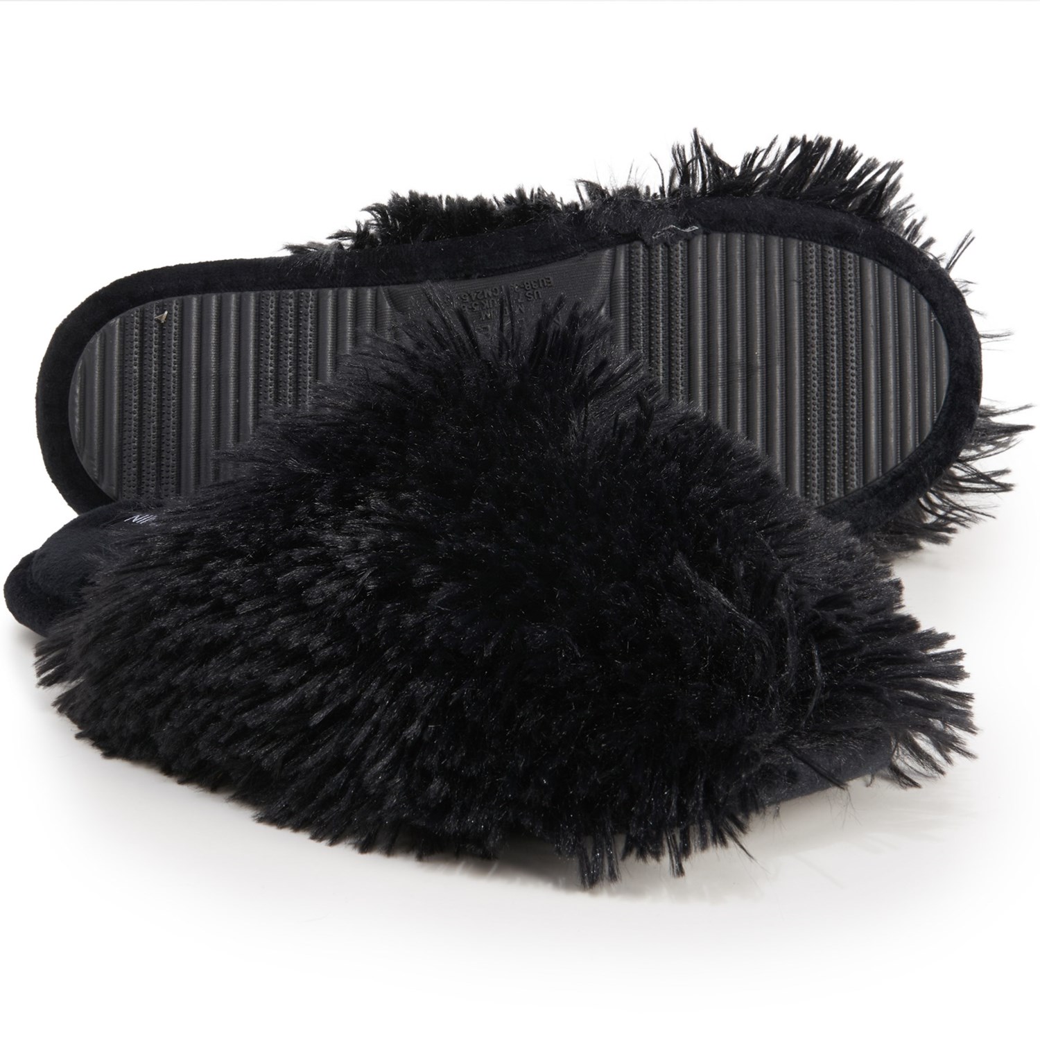 fluffy slippers black