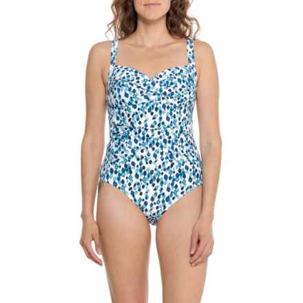 NIPTUCK Joanne Petal Plunge Print One-Piece Swimsuit in Blue