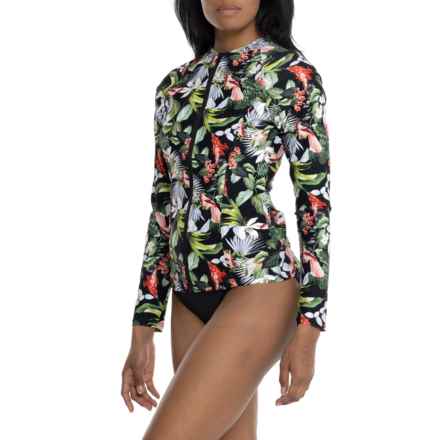 NIPTUCK Rashie Yolanda Isle of Waimea Rash Guard - UPF 50+, Zip Front, Long Sleeve in Black