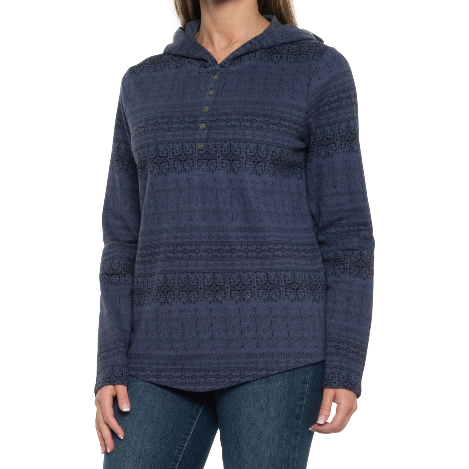 North River Jacquard Knit Henley Hoodie (For Women) Save 44