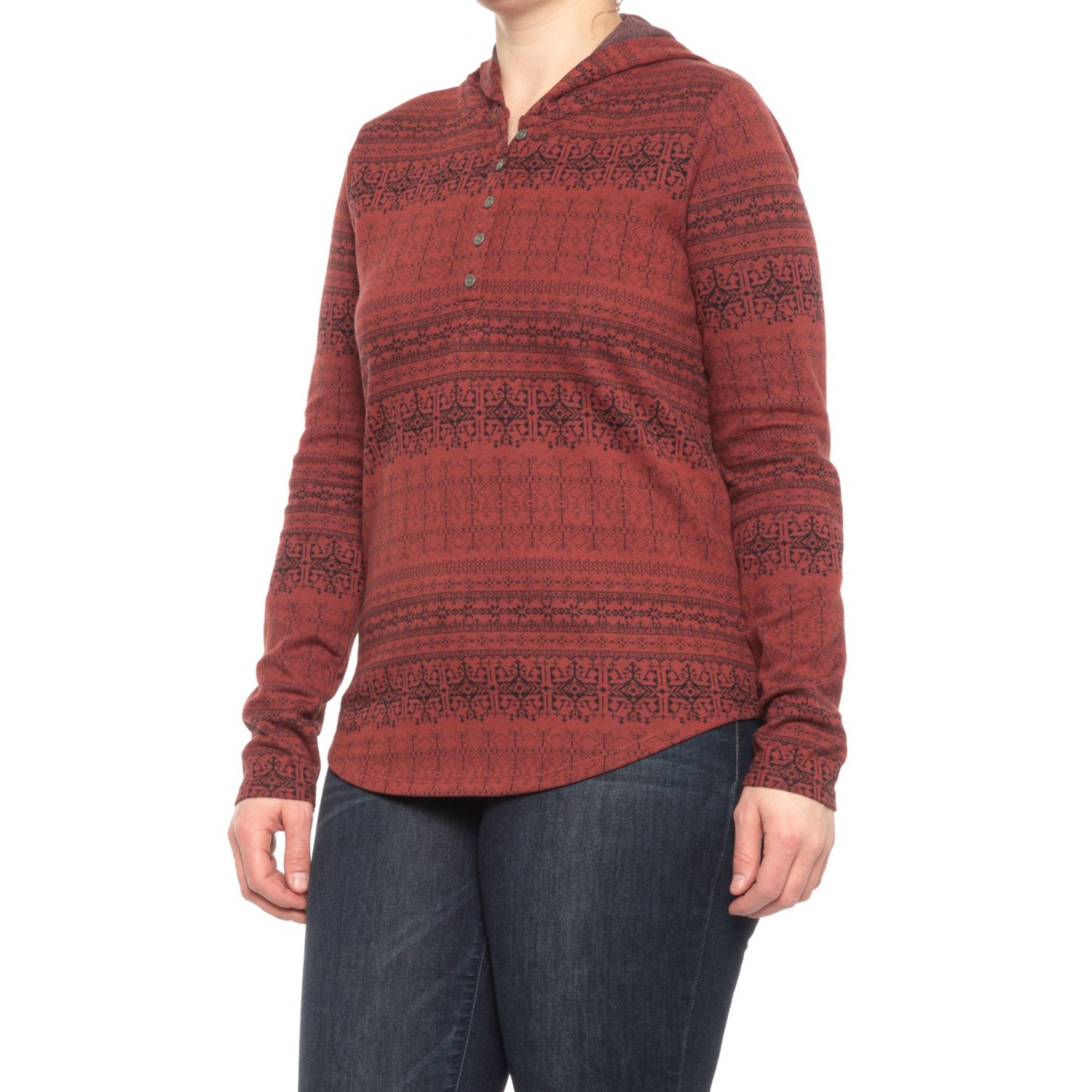North River Jacquard Knit Henley Hoodie (For Women) Save 44