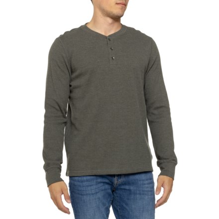 North River Waffle-Knit Henley Shirt - Long Sleeve in Dark Olive Heather