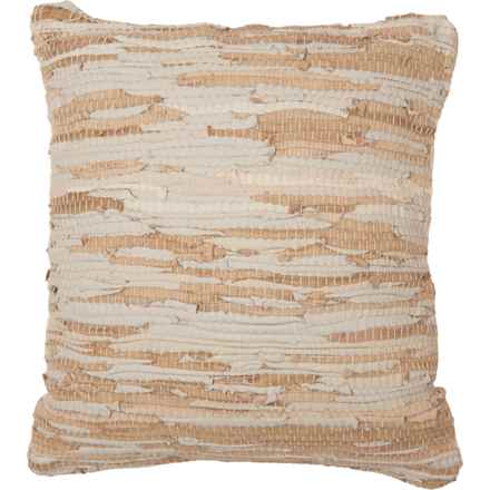 Nourison Woven Leather-Cotton Throw Pillow - 20x20” in Beige
