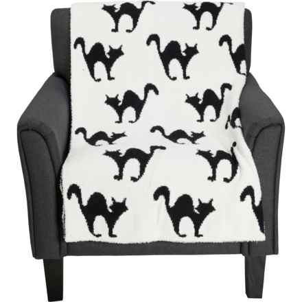 Novogratz Black Cats Feather-Knit Throw Blanket - 50x70” in Black/White - Closeouts