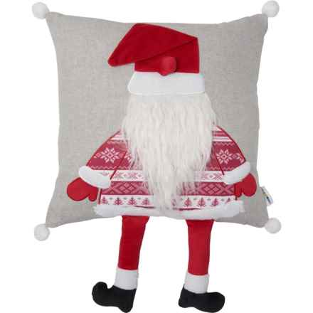 Novogratz Dangle Legs Santa Throw Pillow - 20x20”, Down Alternative Fill in Grey/Red