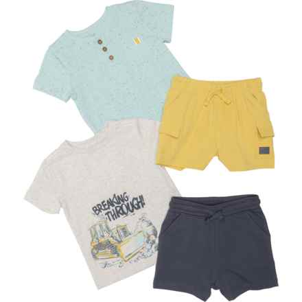 Novogratz Infant Boys Bull Dozer Nepped T-Shirt and Shorts Set - 4-Piece, Short Sleeve in Blue Haze