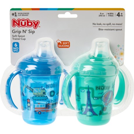 NUBY Flip N’ Sip 2-Handle Cups - 2-Pack, 8 oz. in Blue/Green
