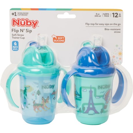 NUBY Flip N’ Sip 2-Handle Cups - 2-Pack, 8 oz. in Blue/Green