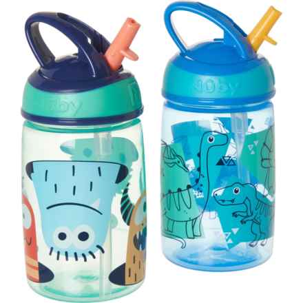 NUBY Printed Flip-It Free Style Hard Straw Cup - 2-Pack (For Infants) in Blue Dinosaurs/Green Monsters