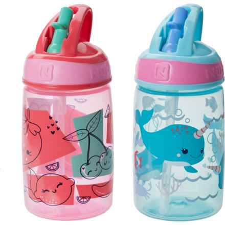 NUBY Thirsty Kids Flip-It Freestyle Hard Straw Water Bottle - 2-Pack, 12 oz. in Pink/Aqua