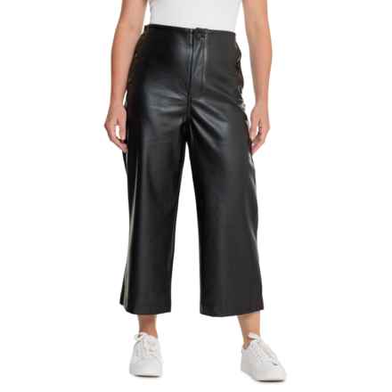 OAT NEW YORK Wide Straight Leg Crop Pants - High Rise, Vegan Leather in Black