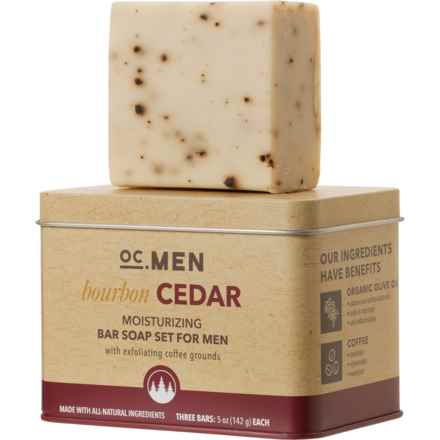 OC Men Moisturizing Exfoliating Bar Soap Tin - 3-Pack in Bourbon Cedar
