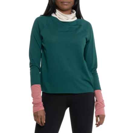 Oiselle Flyout Mock Neck Shirt - Long Sleeve in Juniper/Juniper