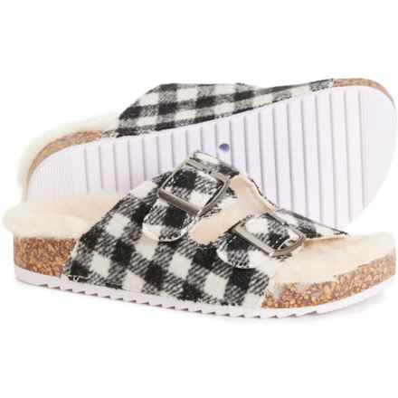 Olivia Miller Girl Girls Hailey Sherpa Footbed Sandals in Blk Wht