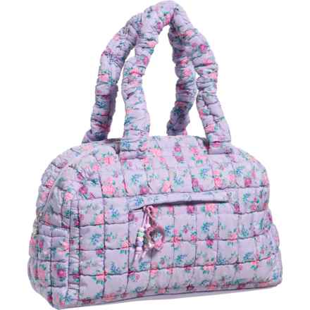 OMG ACCESSORIES Floral Print Scrunch Duffel Bag with Charm - Medium (For Kids) in Orchid