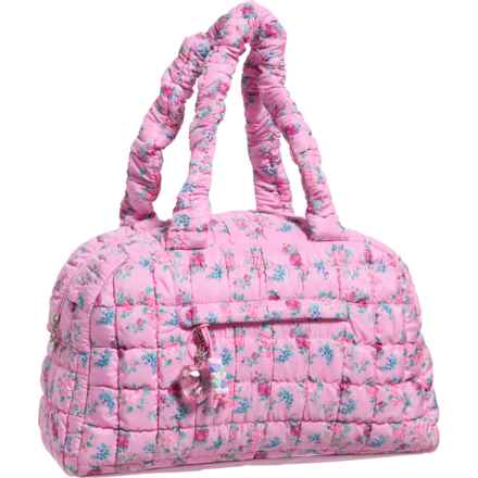 OMG ACCESSORIES Floral Print Scrunch Duffel Bag with Charm - Medium (For Kids) in Peony