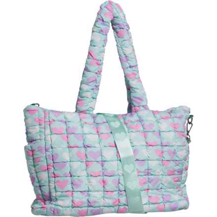 OMG ACCESSORIES Heart Quilted Tote Bag with Detachable Strap (For Girls) in Light Aqua
