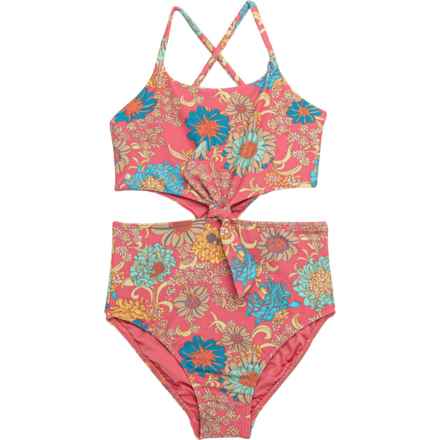 O'Neill Girls Belize Floral Knot-Front One-Piece Swimsuit in Coral