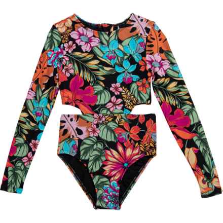 O'Neill Girls Reina Tropical Cutout One-Piece Surf Suit - Long Sleeve in Black