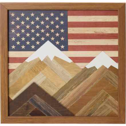 Open Road Brands 12.25x12.25x0.75" Flag with Mountains Wood Framed Wall Art in Multi