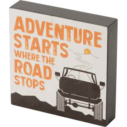 Open Road Brands 6x6” Adventure Begins Wooden Sign in Wood