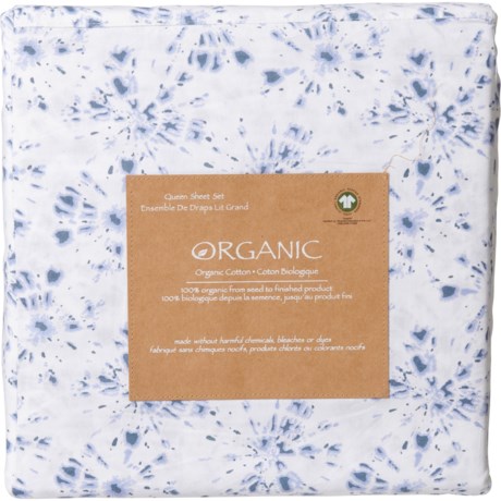 Organic 100%  Cotton Fireworks Sheet Set - Queen, Multi-Blue in Blue Multi