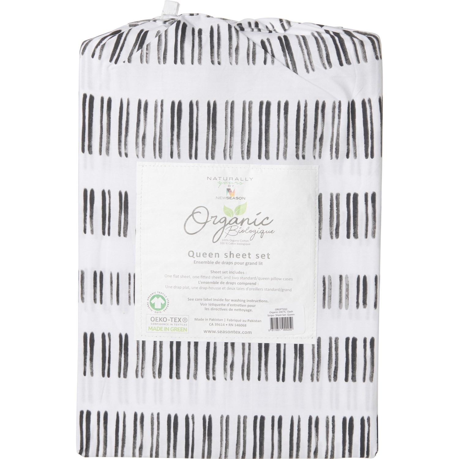 Organic Biologique Queen Organic Cotton Dash Stripe 200 TC Sheet Set