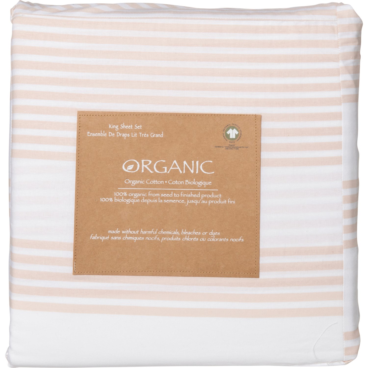 Organic King Cotton Sheet Set Beige Stripe Save 50