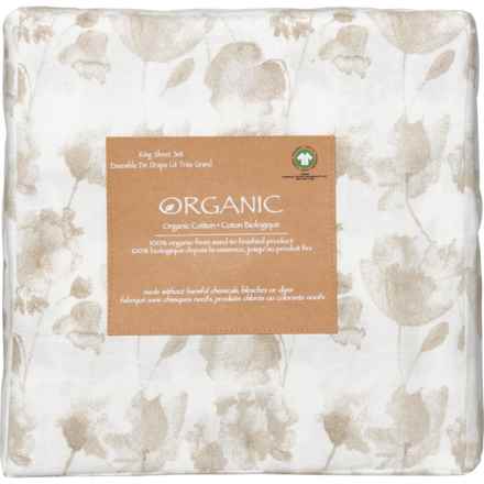 Organic King Cotton Sheet Set - Tan Desaturated Watercolor Floral in Tan