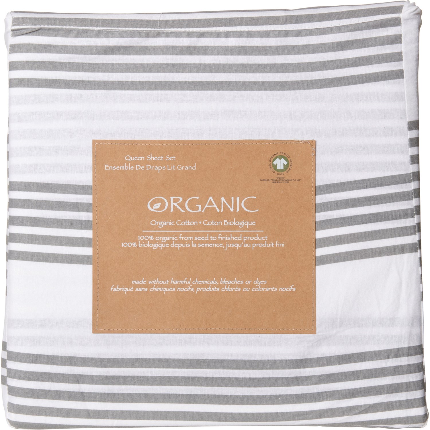 Organic Queen Cotton MultiStripe Sheet Set Grey Save 50