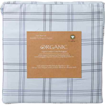 Organic Twin Cotton Set Line Sheet Set - Light Blue in Light Blue