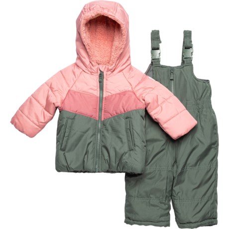 OshKosh Infant Girls Heavyweight Jacket and Bib Pants Snowsuit - Insulated in Pink/Grn