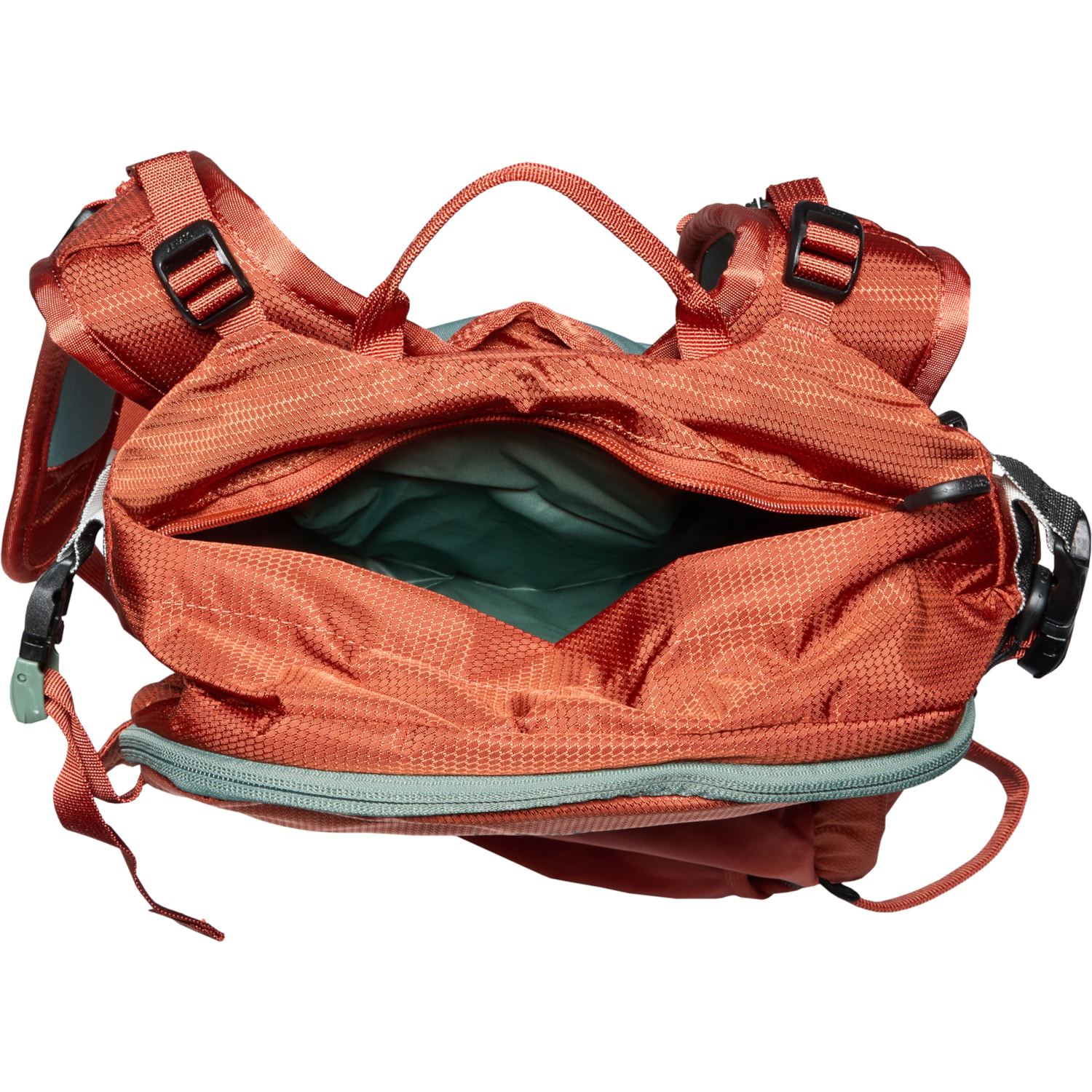 orange osprey bag Proxima Backpack 30L liter reservoir with a drinking hose and bite valve with a magnetic contact point that sync up with an attachment point on the sternum strap buckle Osprey Ultralight Stuff Tote -