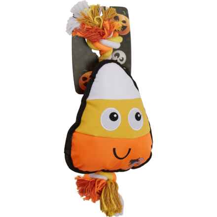 Outdoor Dog Ballistic Candy Corn with Rope Dog Toy - Squeaker in Candy Corn
