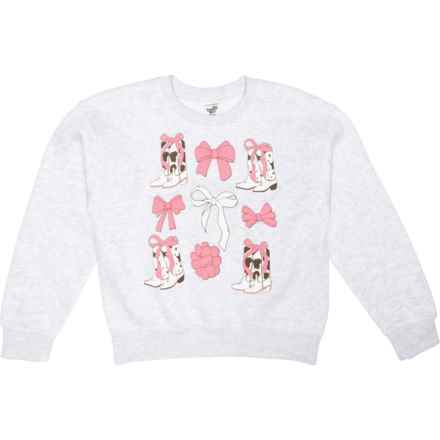 PACIFIC & CO Big Girls Bows and Boots Crew Sweatshirt in Oatmeal