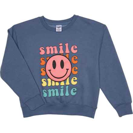 PACIFIC & CO Big Girls Smile Crew Neck Sweatshirt in Denim