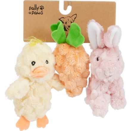 Pally Paws Triple Pack Plush Dog Toys - 3-Pack, 7.5”, Squeaker in Duck/Carrot/Rabbit