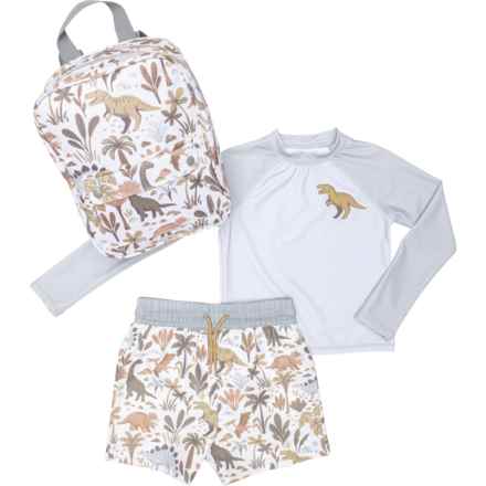 Panama Jack Toddler Boys Rash Guard, Swim Trunks and Backpack Set - UPF 50, Long Sleeve in Quarry