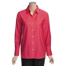 Paperwhite Stretch Cotton Shirt - Elongated, Long Sleeve (For Women) in Raspberry - Closeouts