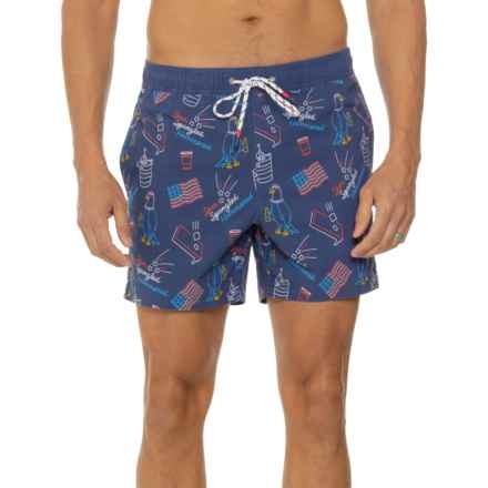 PARTY PANTS Star Spangled Hammered Swim Trunks in Navy Blue
